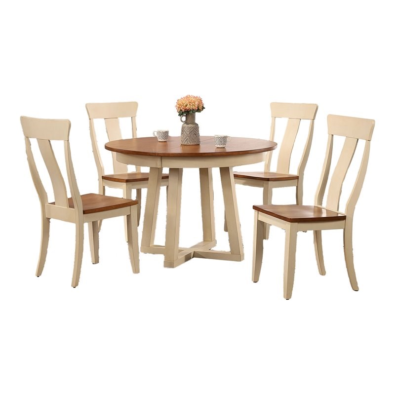 Iconic Furniture Company 5-Pc Panel Wood Cross Pedestal Dining Set in Caramel