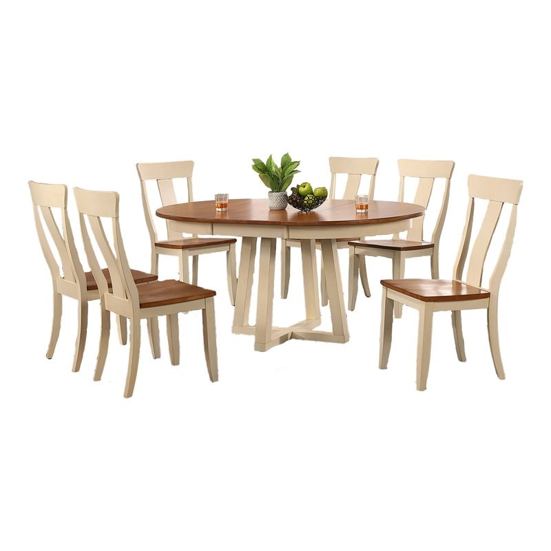 Iconic Furniture Company 7-Pc Panel Wood Cross Pedestal Dining Set in Caramel