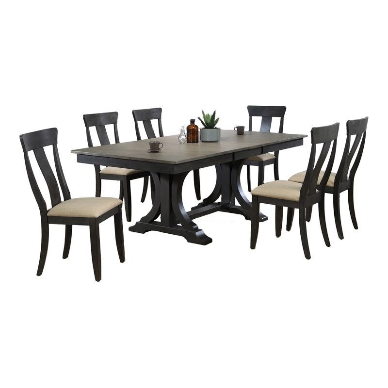 Iconic Furniture Company 7-Pc Deco Wood Dining Set in Gray/Black Stone
