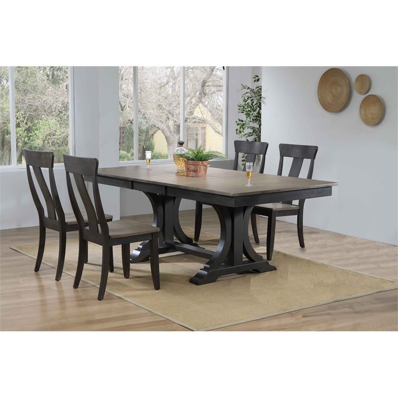 Iconic Furniture Company 5-Pc Deco Panel Wood Dining Set in Gray/Black Stone