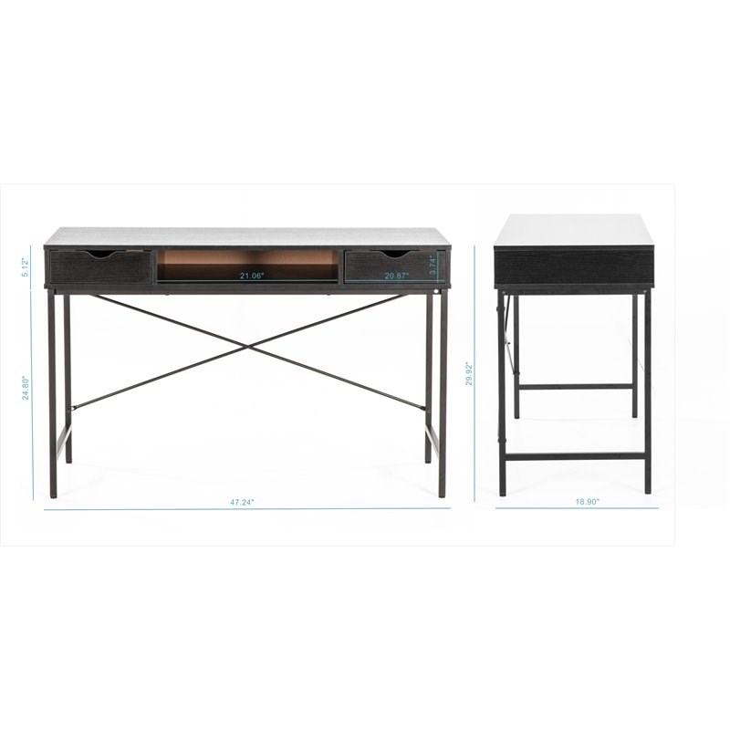 Eden Home Wood & Metal Writing/Computer Desk with Drawers in Black