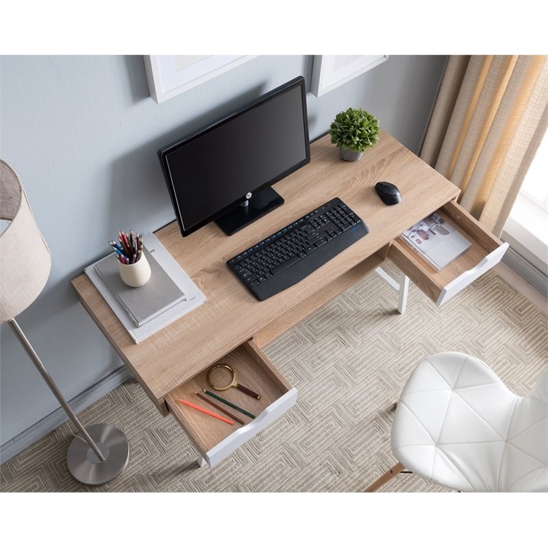 Eden Home Wood & Metal Home Office Writing/Computer Desk in White and Oak