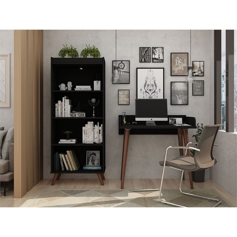 Eden Home Mid-Century Modern Wood 2 PC Basic Home Office Set in Black