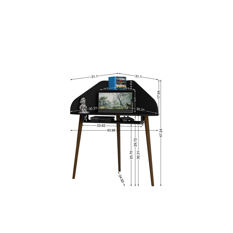 Eden Home Mid-Century Modern Wood Floating Corner Desk in Black