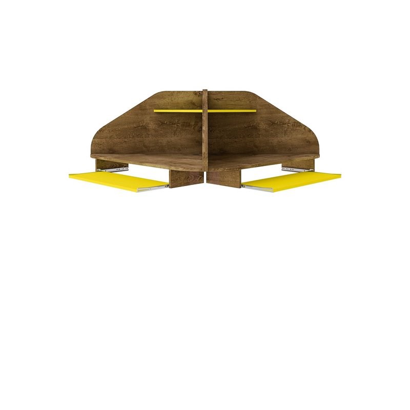 Eden Home Wood Floating Corner Desk in Rustic Brown and Yellow