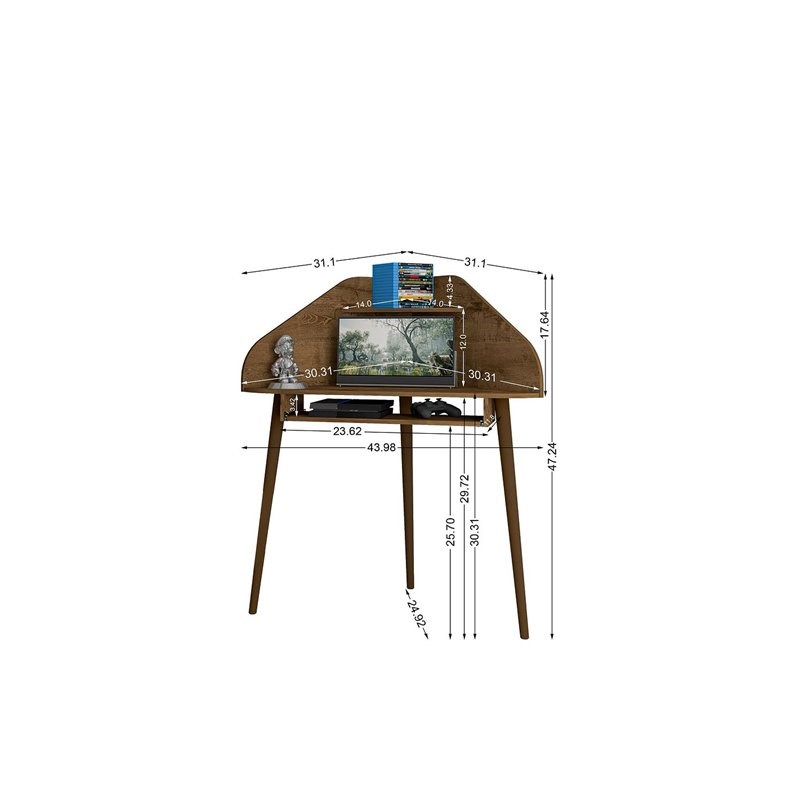Eden Home Mid-Century Modern Wood Floating Corner Desk in Rustic Brown