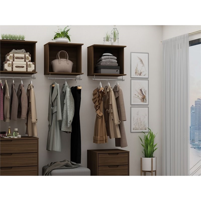 Eden Home Wood 6 PC Modern Open Closet Organization Wardrobe Set in Brown