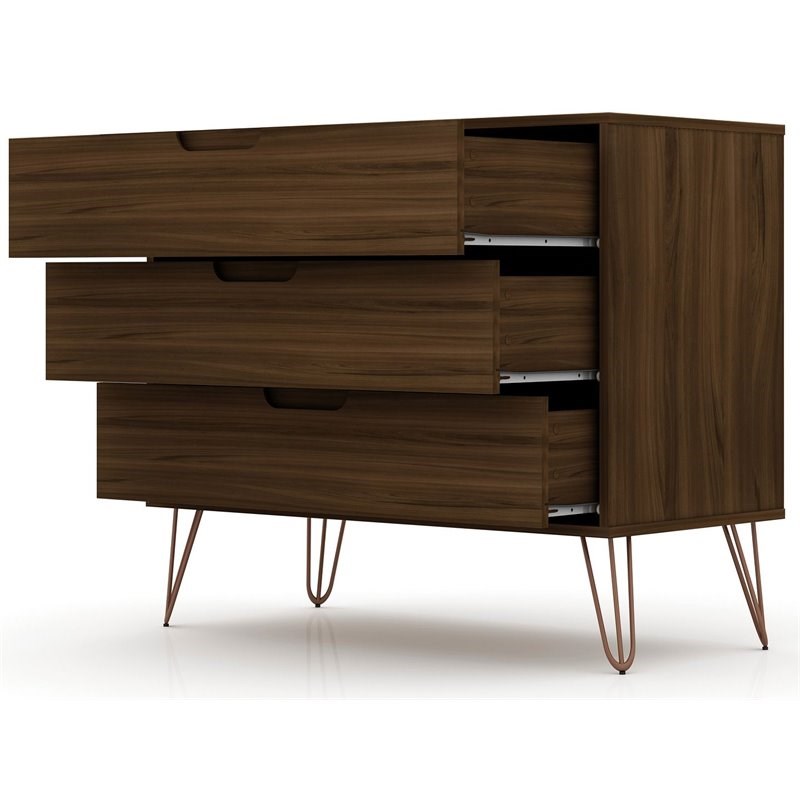 Eden Home Wood 2 PC Mid Century Modern 3 Drawer Dresser Set Brown
