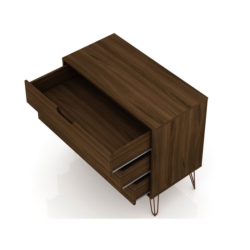 Eden Home Wood 2 PC Mid Century Modern 3 Drawer Dresser Set Brown