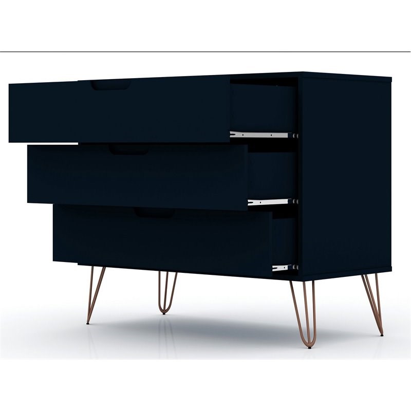Eden Home Wood 2 PC 3 Drawer Dresser Set in Tatiana Midnight Blue
