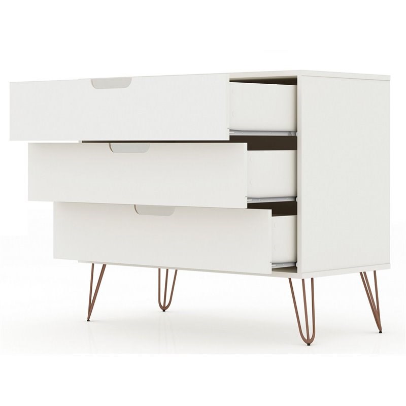 Eden Home Mid-Century Modern Wood 2 PC 3 Drawer Dresser Set in White
