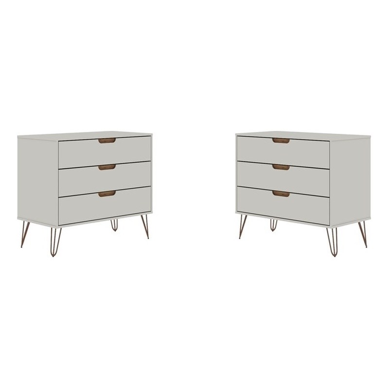 Eden Home Wood 2 PC Modern 3 Drawer Dresser Set in Off White and Nature
