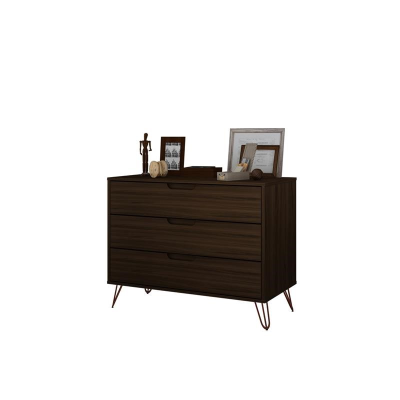 Eden Home Mid-Century Modern Modern Sleek Wood 3-Drawer Dresser in Brown