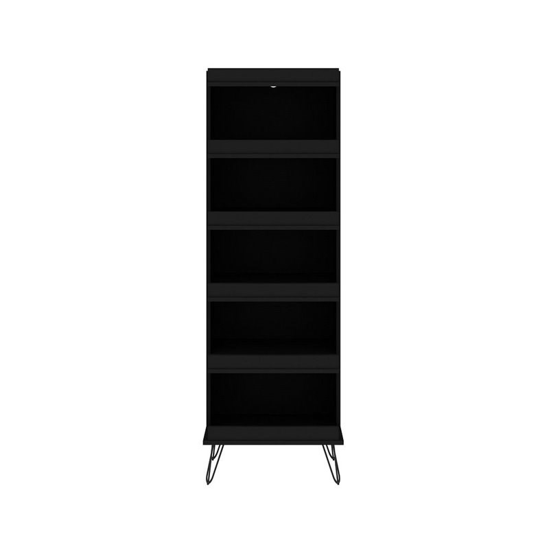 Eden Home Mid-Century Modern Wood 2 PC 6 Shelf Shoe Storage Rack in Black