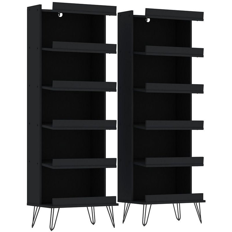 Eden Home Mid-Century Modern Wood 2 PC 6 Shelf Shoe Storage Rack in Black