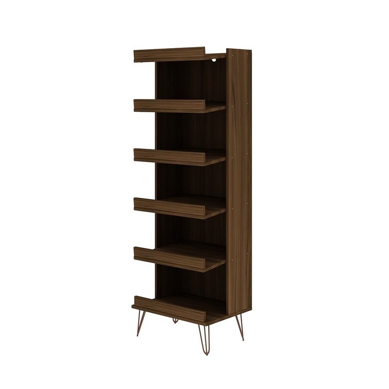Eden Home Mid-Century Modern Wood 2 PC 6 Shelf Shoe Storage Rack in Brown