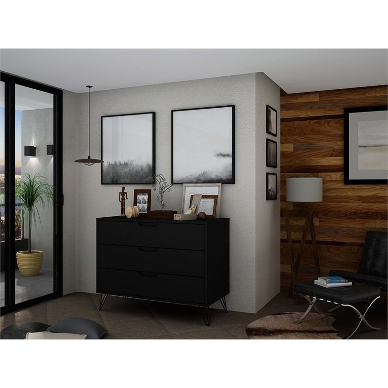 Eden Home Mid-Century Modern Wood 3 PC Open Closet Wardrobe Set in Black
