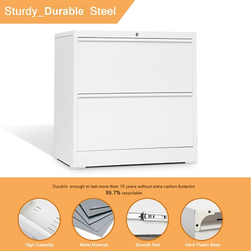 GangMei 2-Drawer Steel Metal Lateral Filing Cabinet with Lock in White