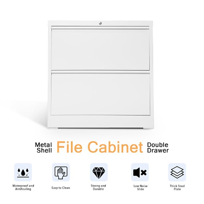GangMei 2-Drawer Steel Metal Lateral Filing Cabinet with Lock in White