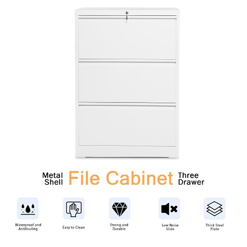 GangMei 3-Drawer Steel Metal Lateral Filing Cabinet with Lock in White