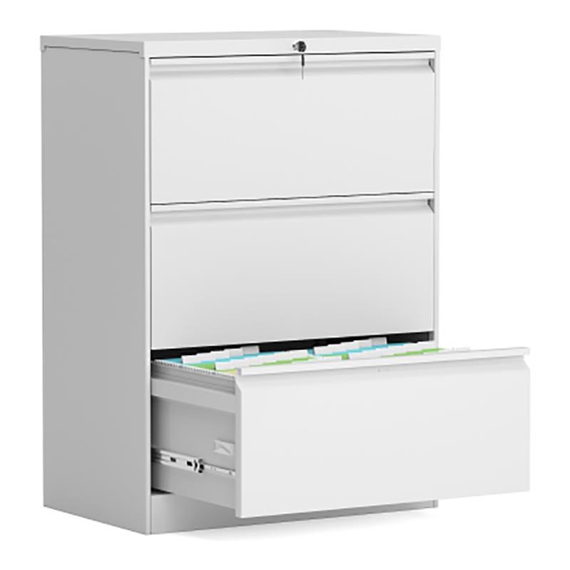GangMei 3-Drawer Steel Metal Lateral Filing Cabinet with Lock in White