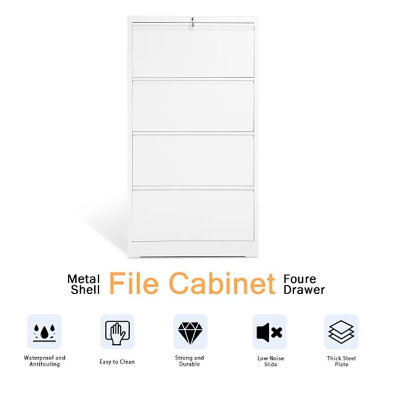 GangMei 4-Drawer Steel Metal Lateral Filing Cabinet with Lock in White
