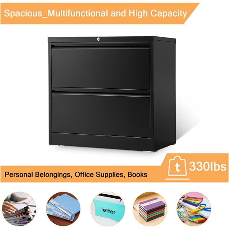 GangMei 2-Drawer Steel Metal Lateral Filing Cabinet with Lock in Black