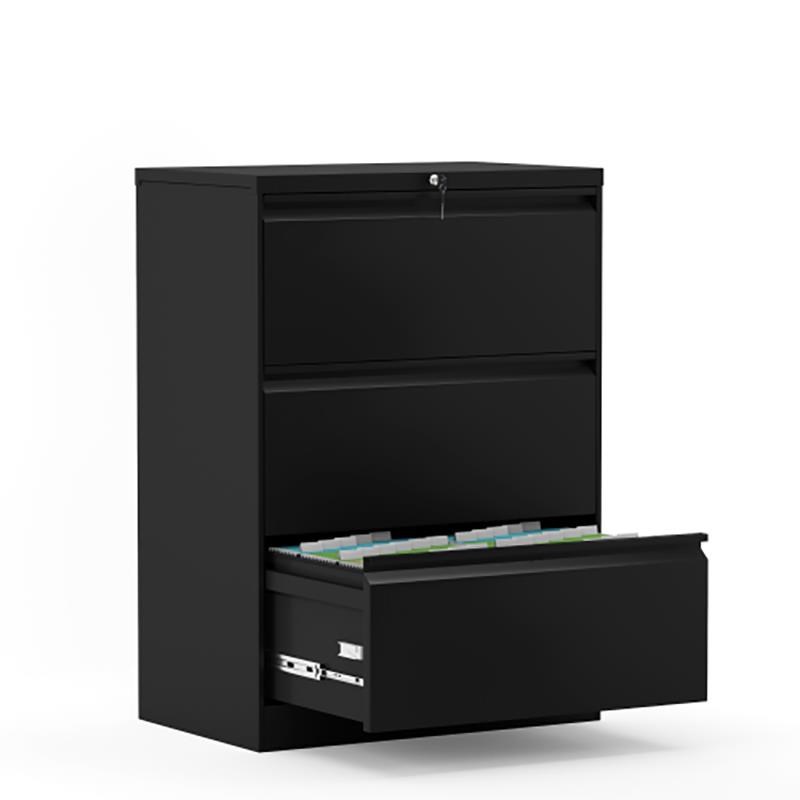 GangMei 3-Drawer Steel Metal Lateral Filing Cabinet with Lock in Black