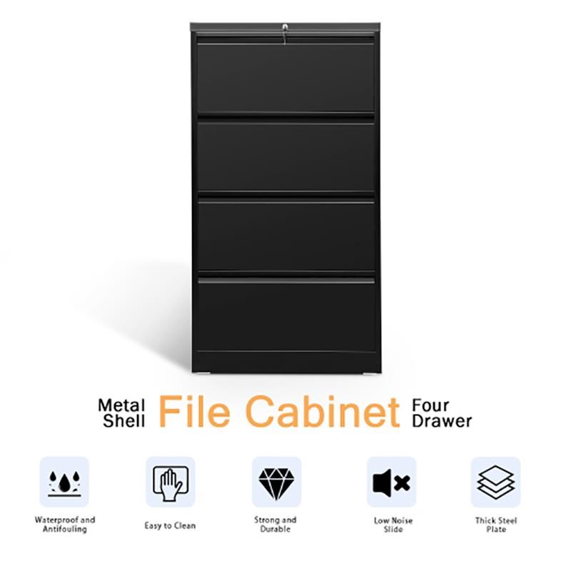GangMei 4-Drawer Steel Metal Lateral Filing Cabinet with Lock in Black