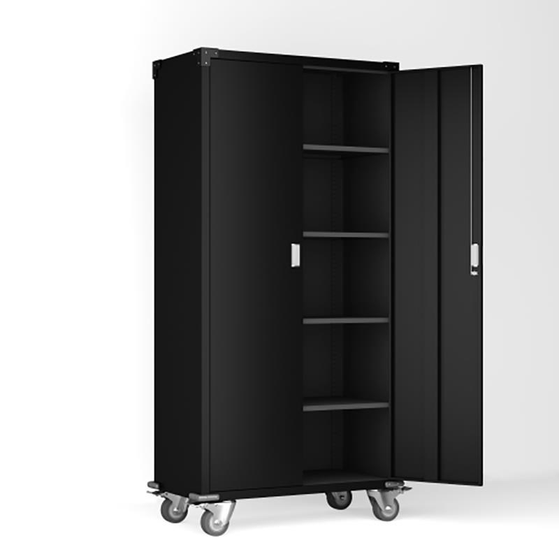 GangMei Steel Metal Lockable Storage Shelving Cabinet with Wheels in Black