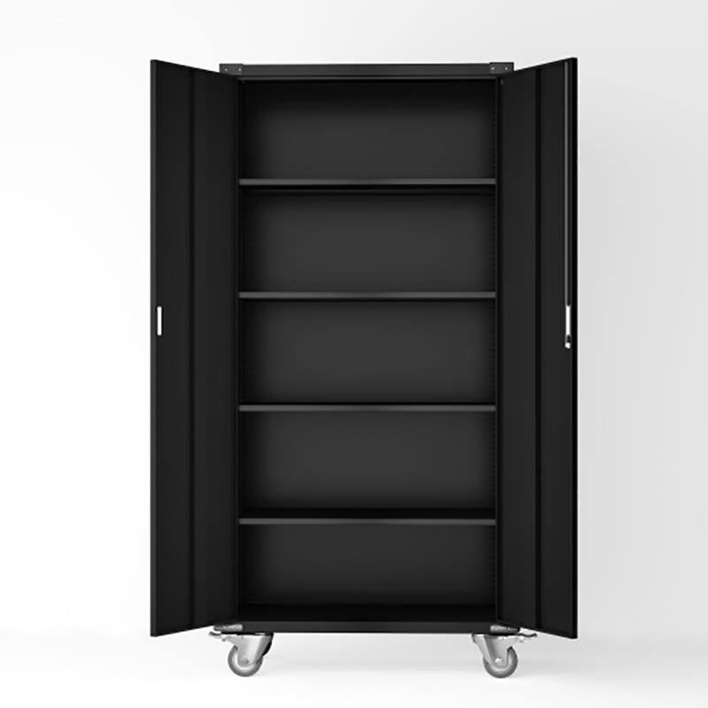 GangMei Steel Metal Lockable Storage Shelving Cabinet with Wheels in Black