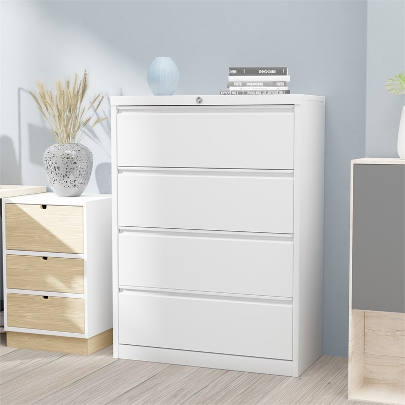 GangMei 4-Drawer Steel Metal Lateral Filing Cabinet with Lock in White