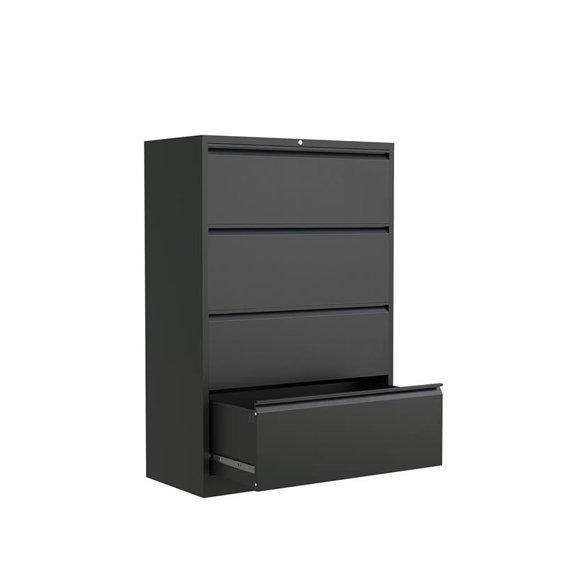 GangMei 4-Drawer Steel Metal Lateral Filing Cabinet with Lock in Black