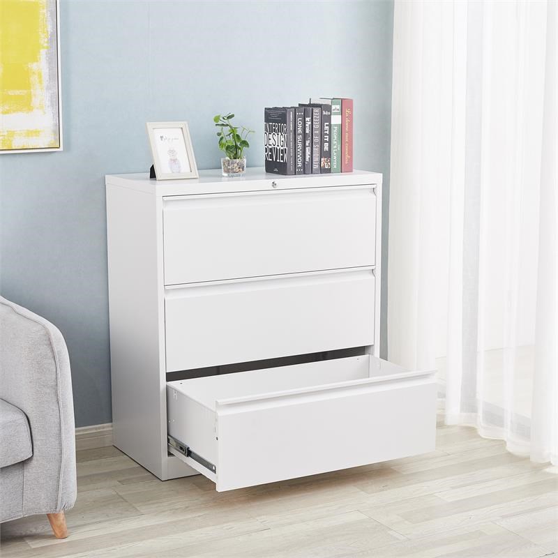 GangMei 3-Drawer Steel Metal Lateral Locking Filing Cabinet with Lock in White