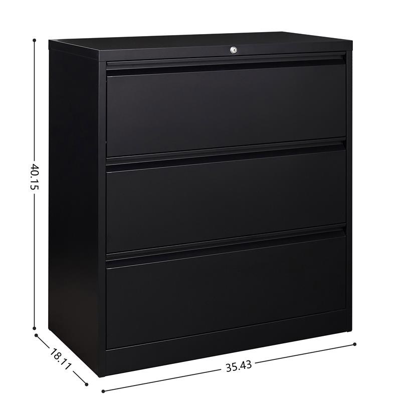 GangMei 3-Drawer Steel Metal Lateral Locking Filing Cabinet with Lock in Black