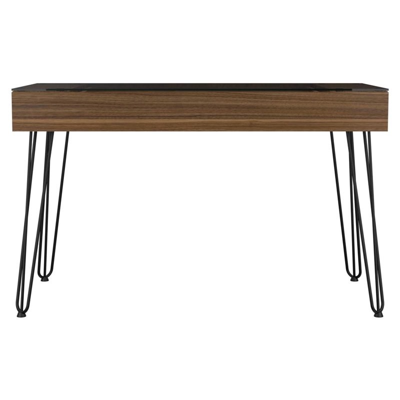 FM Furniture Kyoto 120 Modern Wood Desk with Abstract Steel Legs in Mahogany