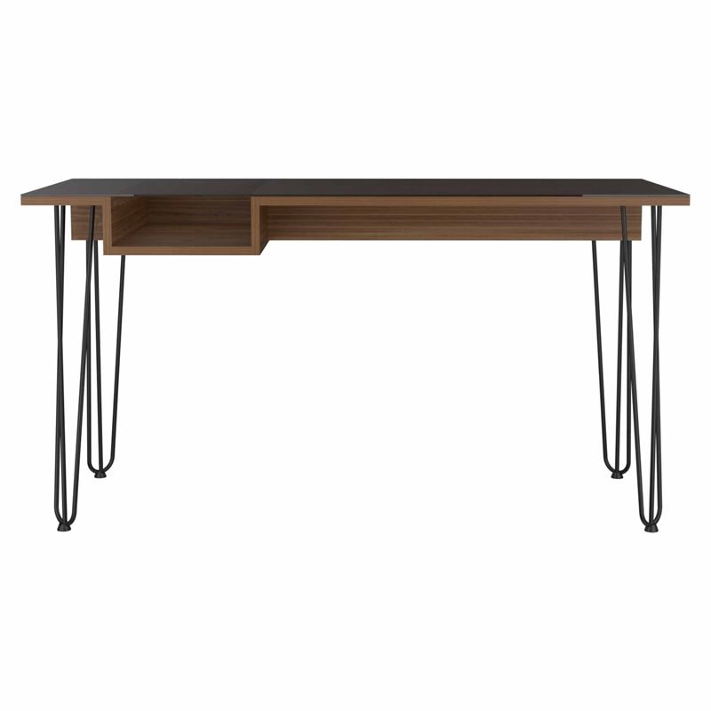 FM Furniture Kyoto 140 Modern Wood Desk with Abstract Steel Legs in Mahogany