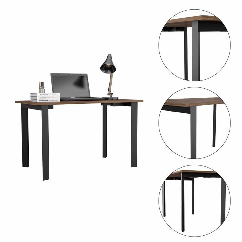FM Furniture Marrakech Modern Wood Office Desk with Four Steel Legs in Mahogany