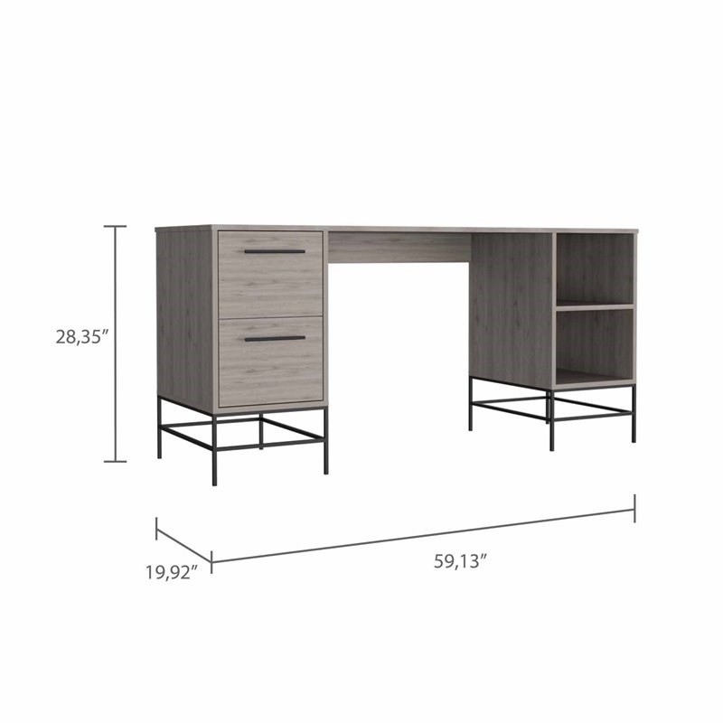 FM Furniture San Francisco 150 Modern Wood Desk with 2- Drawer in Light Gray