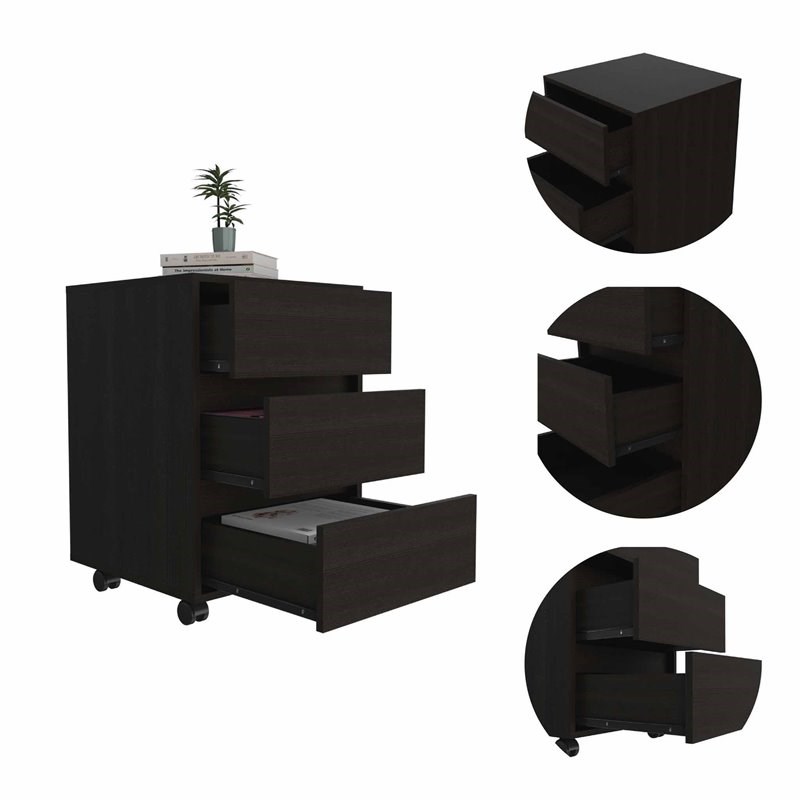 FM Furniture Vienna 3-Drawer Modern Wood Filing Cabinet in Black