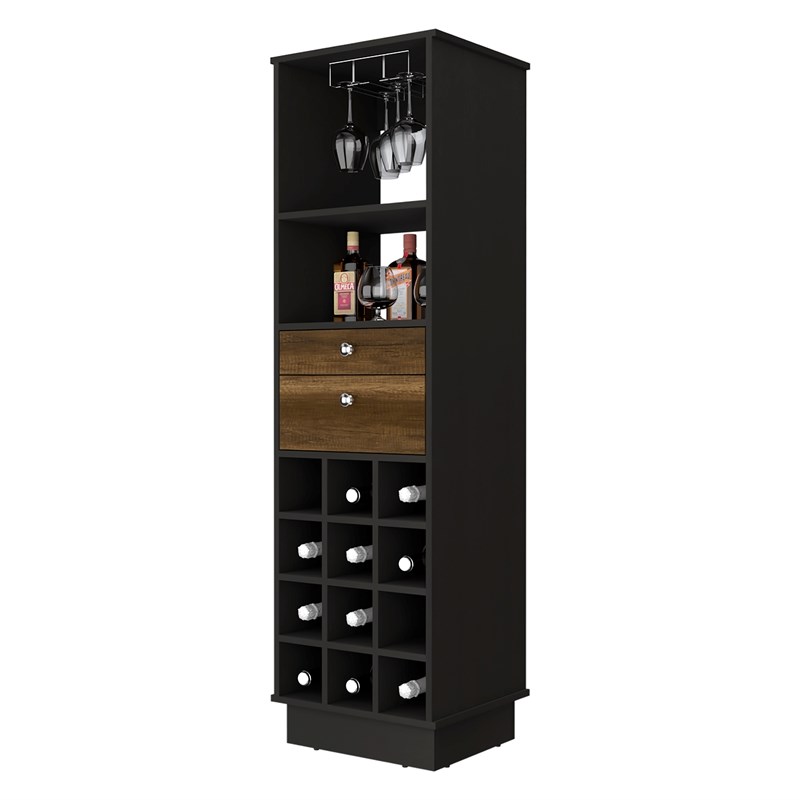FM FURNITURE Hype Bar Cabinet Black Wengue-Walnut Engineered Wood