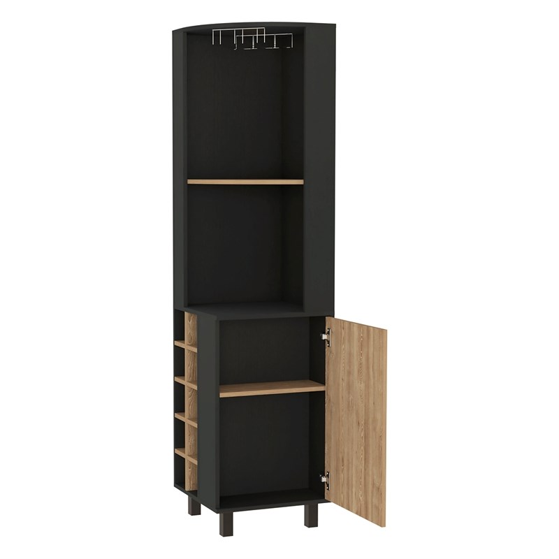 FM FURNITURE Leah Corner Bar Cabinet  Black Wengue / Pine Engineered Wood