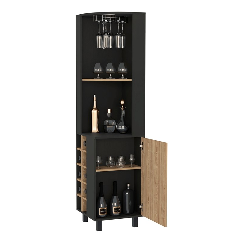 FM FURNITURE Leah Corner Bar Cabinet  Black Wengue / Pine Engineered Wood