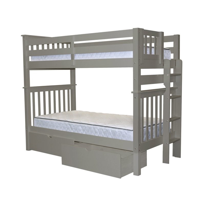 Bedz King Pine Wood Tall Twin over Twin Bunk Bed with 2 Under Drawers ...