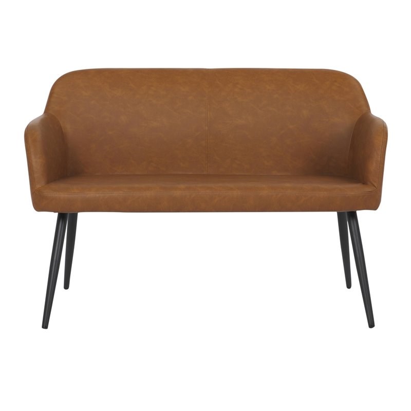 LumiSource Daniella PU Leather and Steel High Back Bench in Black/Camel