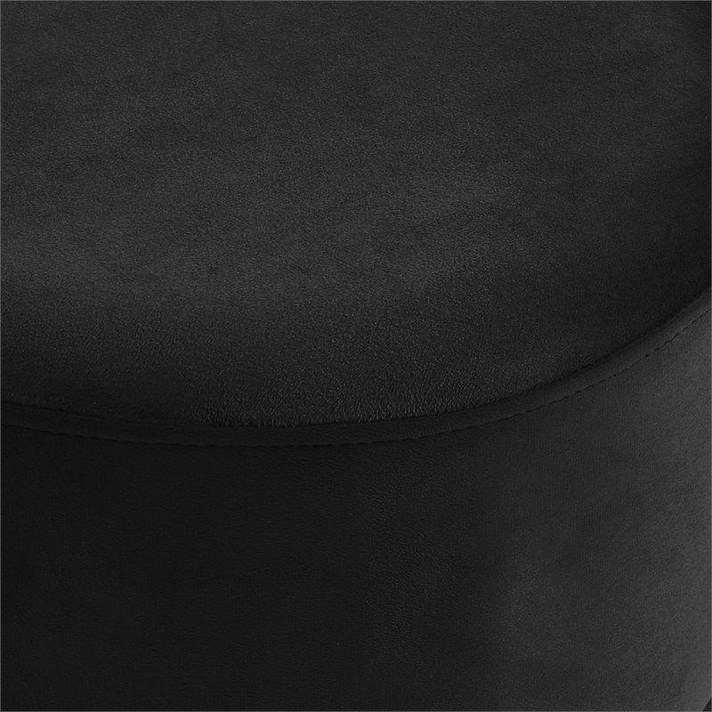 Violet Round Contemporary Velvet Upholstered/Metal Ottoman in Black