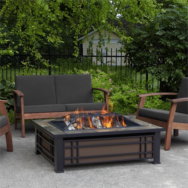Real Flame Hamilton Wood Burning Fire Pit in Natural Slate Tile