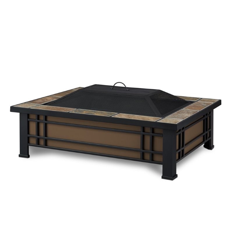 Real Flame Hamilton Wood Burning Fire Pit in Natural Slate Tile