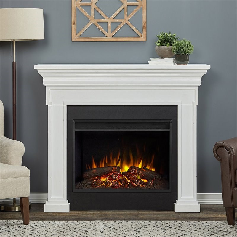 Real Flame Emerson Grand Electric Wood Fireplace in Rustic White