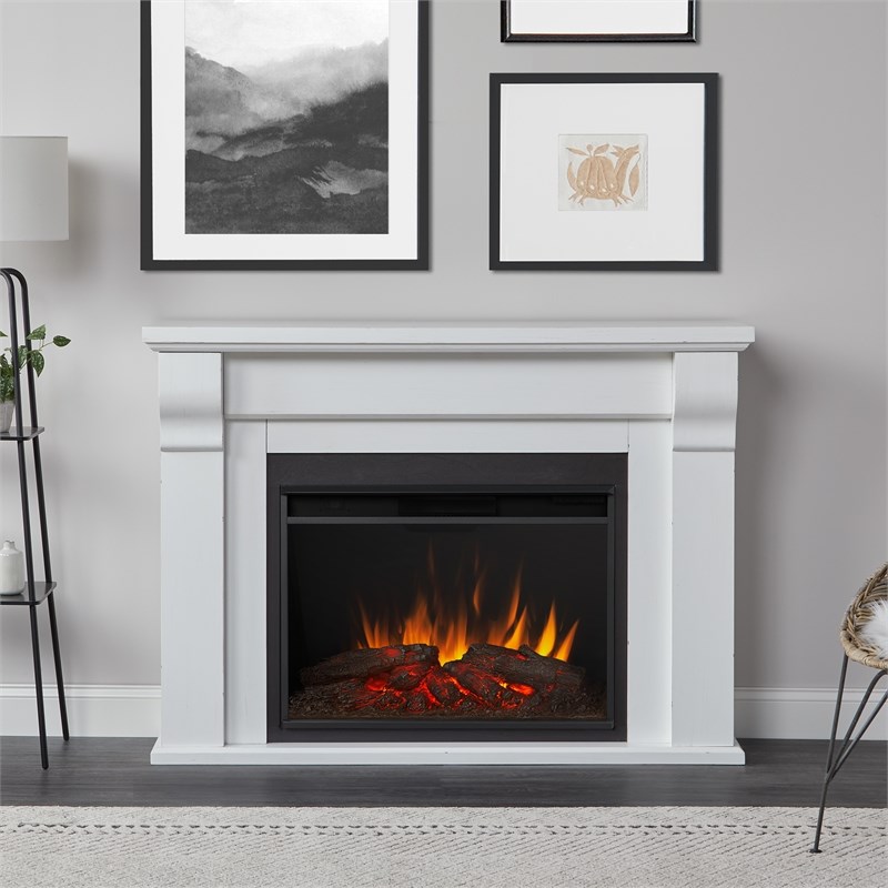 Real Flame Whittier Grand Electric Fireplace in Rustic White